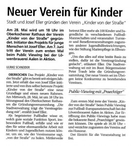 Zeitungsbericht zur Vereinsgründung