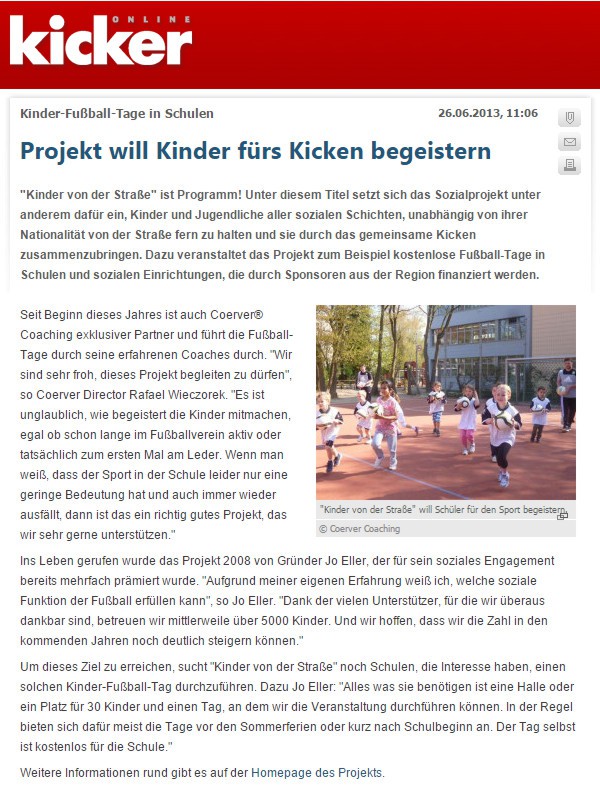 Bericht von Kicker über die bundesweiten Fußballtage